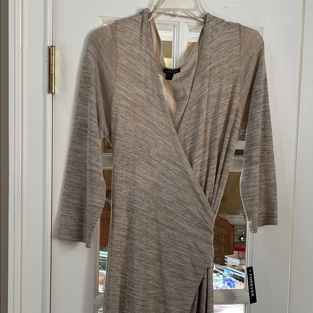 Forever Beige Heathered Knit Wrap Dress